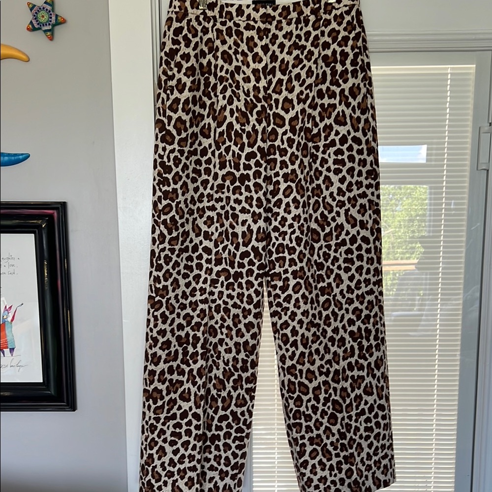 NWT J. Crew Leopard Print Wide Leg Pants - Brown and Cream